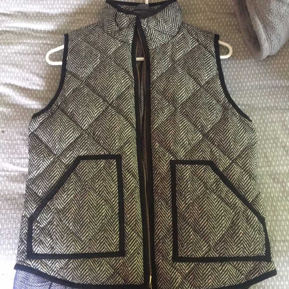 J crew quilted vest with chevron pattern